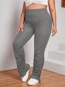 SHEIN SXY Plus High Waist Ruched Flare Leg Pants - Grey - View 6