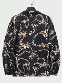 SHEIN Cottnline Men Chain Print Button Up Shirt - Multicolor - View 2