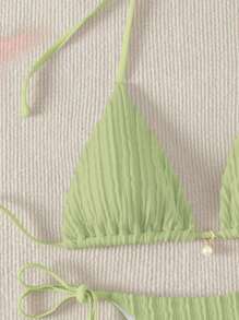 Swim Mod Summer Beach Halter Triangle Tie Side Bikini Set