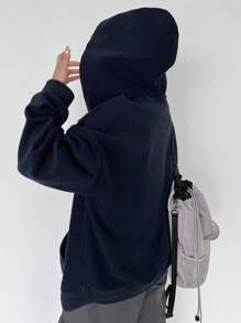 DAZY Women's Autumn/Winter Letter Embroidery Hooded Loose Casual Sweatshirt Jacket Zip Up - Navy Blue - View 4