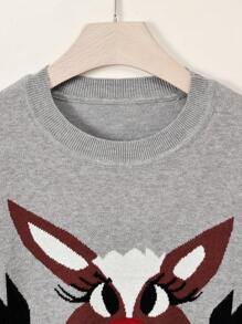 SHEIN EZwear Jersey zorro patrón de hombros caídos - Gris - Ver 4