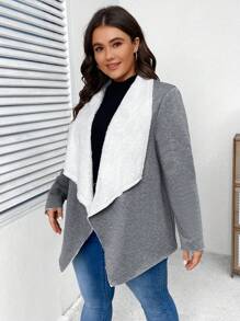 SHEIN LUNE Hơn Cổ áo thác nước Lót Teddy Mở Mặt trước áo - Xám - Xem 5
