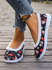 Women's Christmas Santa Claus Casual Sports Shoes - Black - View 6