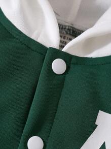 Baby Boy Letter Graphic Colorblock Hooded Jumpsuit - Green - View 4