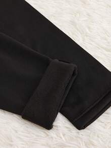 女士保暖字母刺繡保暖褲 - 黑色 - 查看 5