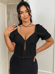 Solflare Talla grande Camiseta con bordado con ojal con cordón delantero - Negro - Ver 6