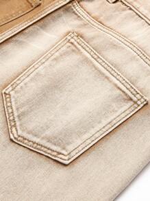 男士破洞抽鬚漂白水洗牛仔褲 - 彩色 - 查看 4