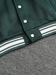 SHEIN Thiếu niên con trai Thêu Mẫu chữ Hai âm Áo khoác Đại học Không có áo Hoodie - Màu xanh lá cây đậm - Xem 5