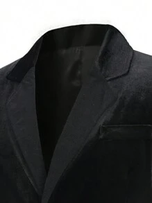 Manfinity AFTRDRK Men Single Breasted Velvet Blazer & Straight Leg Pants - Black - View 4