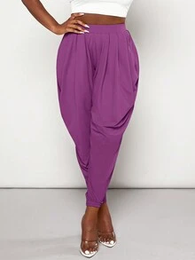 Slaydiva Solid Ruched Drop Crotch Pants - Red Violet - View 6