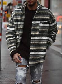 Manfinity Homme Loose Men's Striped Print Drop Shoulder Overcoat - Multicolor - View 1