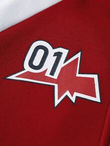 Aesthetic Post--Men's Loose Fit Slogan Graphic Raglan Sleeve Jacket Without Hoodie - Red and White - View 4