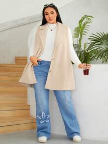 SHEIN EZwear 加翻領泰迪馬甲外套 - 米色 - 查看 5