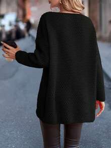 SHEIN LUNE Solid Drop Shoulder Sweater - Black - View 2