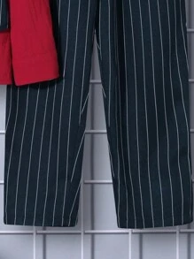 SHEIN 3pcs/Set Young Boy College Style Striped Vest, Shirt And Pants Set, Fleece Thickened