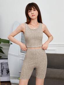 SHEIN 青少年女孩素色背心上衣&騎行褲&外套