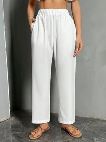 SHEIN LUNE Solid Slant Pocket Straight Leg Pants