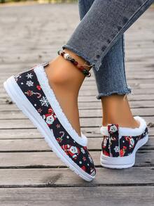 Women's Christmas Santa Claus Casual Sports Shoes - Black - View 3