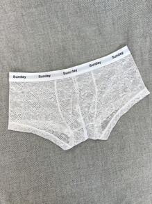 男士字母織帶花卉蕾絲內褲 - 白色 - 查看 2