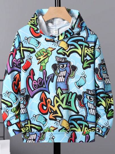 SHEIN Chico preadolescente Sudadera con capucha estampado de arte pop