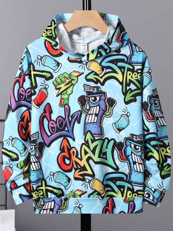 SHEIN Tween Boy Pop Art Print Hooded Sweatshirt