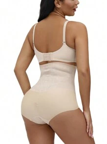 Plus Floral Contrast Lace Shapewear Panty