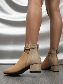 Của phụ nữ Đơn giản Chóp giầy hình vuông Giải trí Thấp Dày gót chân Khối màu Giày ống Ankle - Nhiều màu - Xem 2