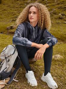 In My Nature Tie Dye Letter Graphic Drop Shoulder Drawstring Sweatshirt - Grey - View 6