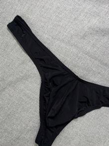 男士纯色丁字裤性感内衣 - 黑色 - 查看 3