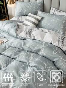 3入組現代美式風格臥室床上用品套裝帶大理石紋樣式&彩色(1被子套&2枕套,棉被)合適的適用於四季 - 彩色 - 查看 4