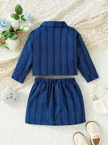 Baby Girl Flap Pocket Jacket & Flap Pocket Skirt - Blue - View 2