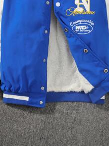 SHEIN Cậu bé Tween Đồ họa Chữ cái Lót nhiệt Khối màu Áo khoác - Màu xanh lam - Xem 5