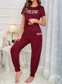 Slogan Graphic Tee & Knot Pants PJ Set / Pajama Set Bridallingerie