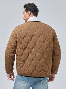 Manfinity VCAY 男士加大码字母拼接撞色绗缝大衣，适合秋冬 - 棕色 - 查看 2