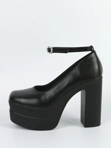 Fall/Winter Women's High Heel Shoes New Arrival Ultra High Heels Waterproof Platform, Thick Sole Mary Jane Buckle Strap Chunky Heels With Height 11.5cm,Elegant,Party - Black - View 6