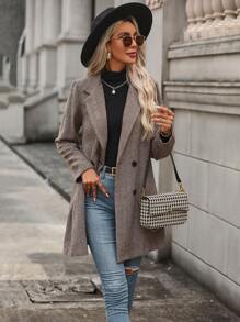 Chiquease 人字形圖案雙排釦花呢外套 - 棕色 - 查看 4