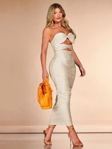 SHEIN BAE Uitknippen Ruches Tube fitting jurk