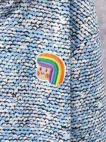 SHEIN 女大童1入組段染條紋飾邊毛絨內襯連帽夾克 - 藍色 - 查看 4