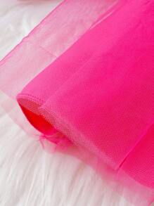 SHEIN Baby Girl Letter Graphic Ruffle Trim Mesh Overlay Dress - Hot Pink - View 8