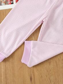 女嬰櫻桃刺繡格紋荷葉邊睡衣套裝 - 紫色 - 查看 5