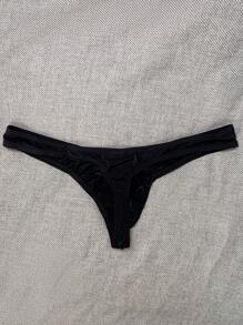 男士纯色丁字裤性感内衣 - 黑色 - 查看 2
