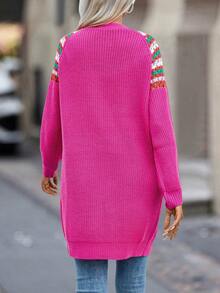 SHEIN Essnce 幾何圖案插肩袖開襟開衫 - 玫紅色 - 查看 2