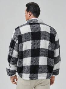 GENTILAND Men Plus Buffalo Plaid Print Teddy Jacket - Black and White - View 2