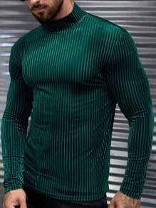 GENTILAND 男士小高領絲絨T恤 - 墨綠色 - 查看 1