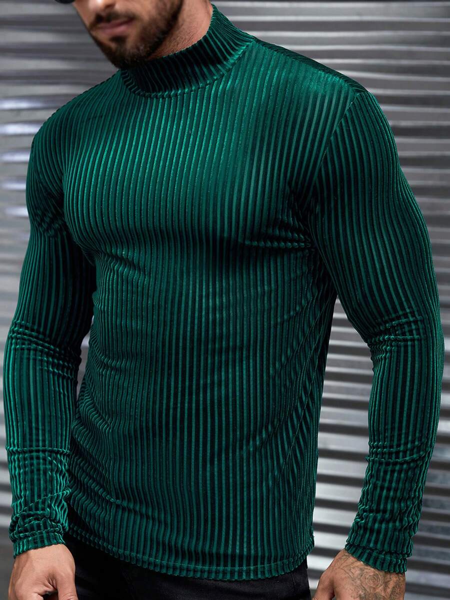 GENTILAND 男士小高領絲絨T恤 - 墨綠色 - 查看 1