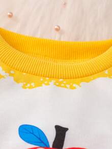 SHEIN 女小童卡通圖案運動衫&喇叭褲 - 黃色 - 查看 4