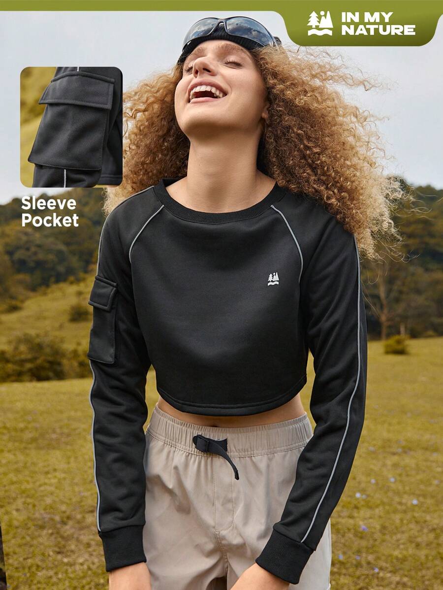 In My Nature Áo nỉ tay raglan ngắn tay có họa tiết chữ - màu đen - Xem 1