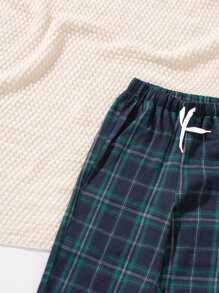 SHEIN 青少年女孩格紋印花腰部抽繩長褲 - 藍色 - 查看 5