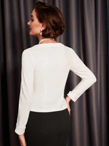 SHEIN DECDS 3D Hoa hồng Cổ Trái tim Top Cây trồng - trắng - Xem 2