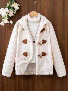SHEIN Tween Girl 1pc Dual Pocket Duffle Button Front Coat